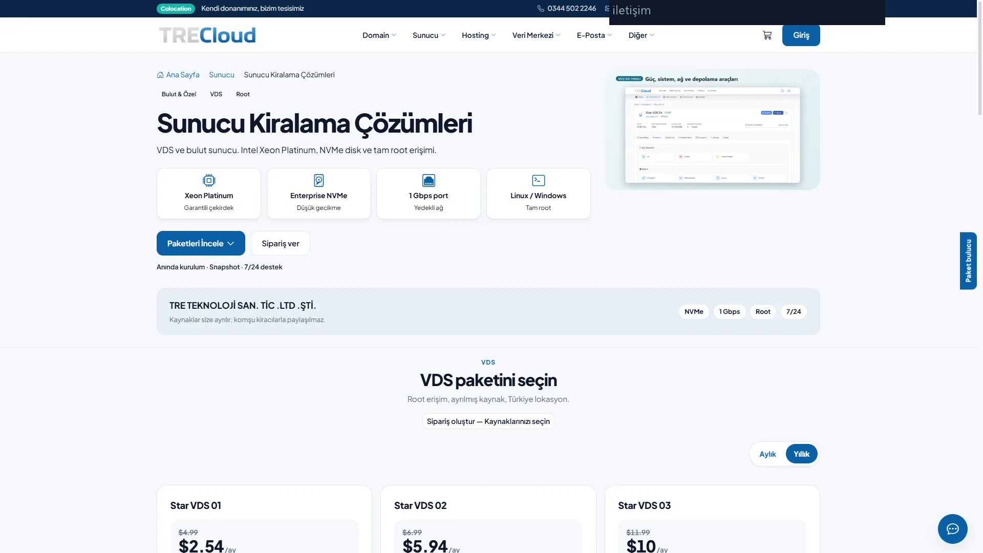 Sunucu / VDS ürün sayfası